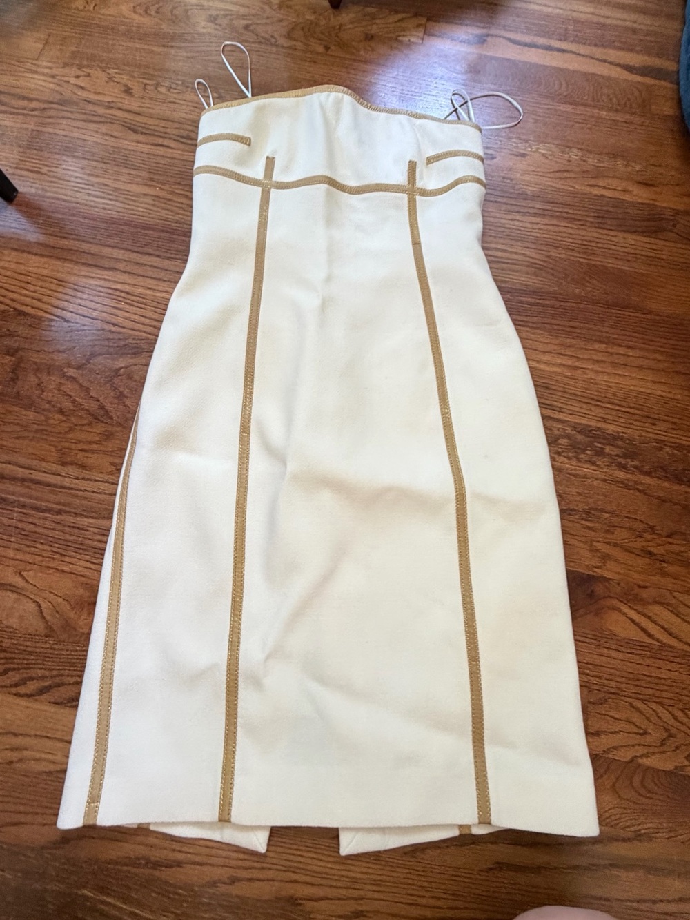 *Michael Kors Cream Strapless Midi Dress with Tan Trim Women’s Size 10